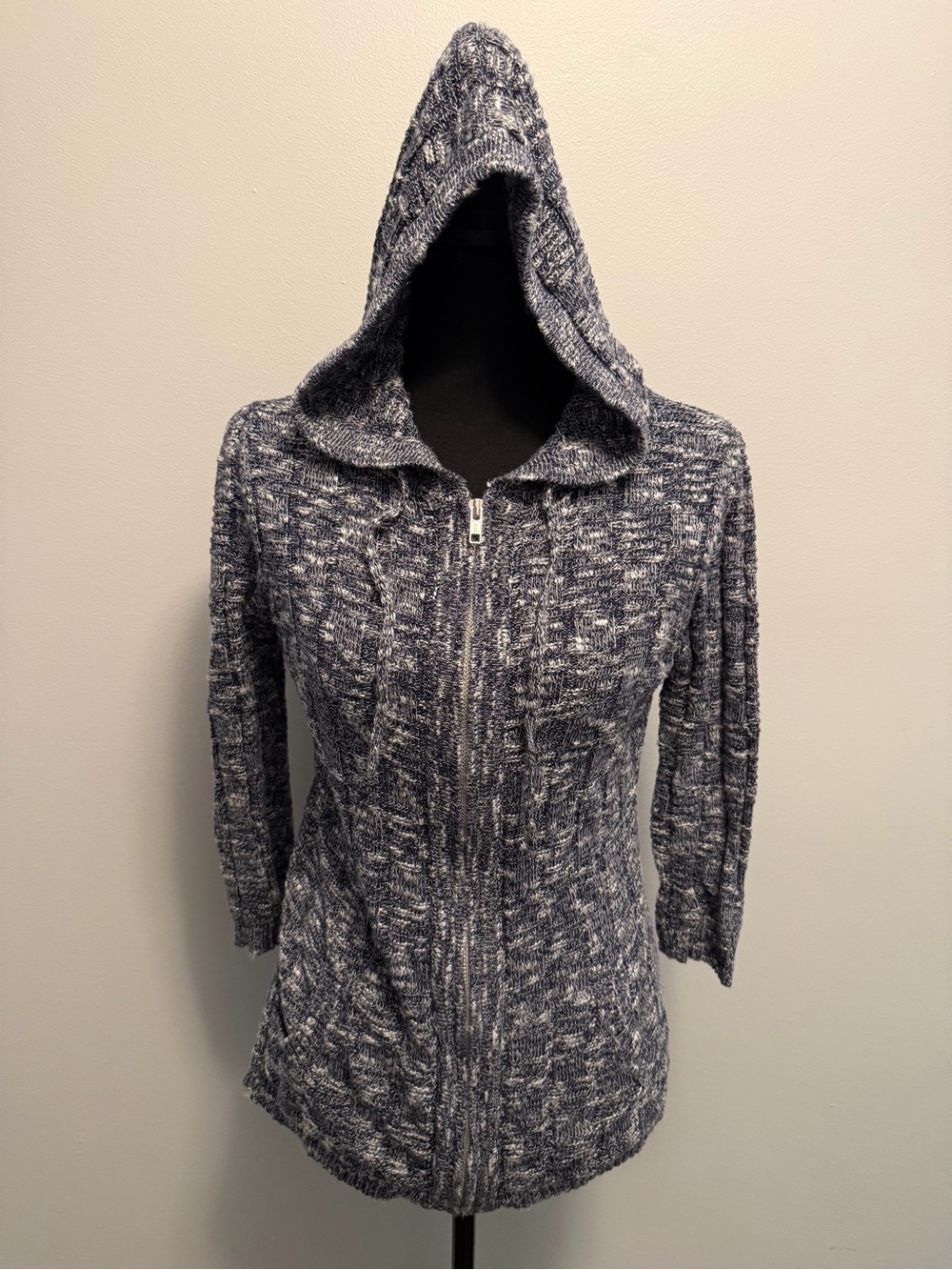 Natural Reflections Heathered Navy Hooded Zip Cardigan